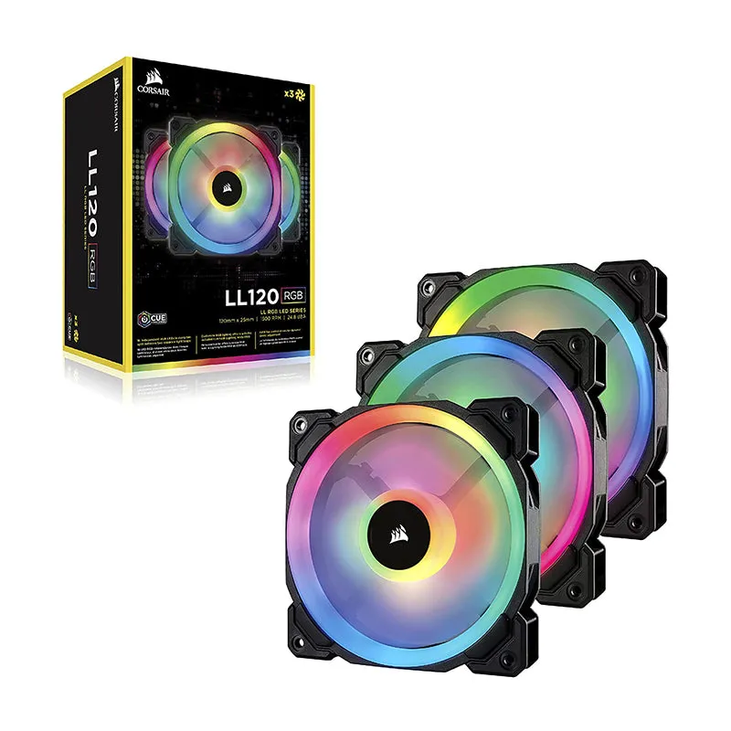 CORSAIR LL120 iCUE RGB 3pcs 120mm Desktop System Unit PWM Cooling Fan Pack with Included Lighting Node Pro Hub with Light Effect Presets, 1500 RPM Fan Speed, Hydraulic Motor for PC Computer (Black, White) | CO-9050072-WW CO-9050092-WW