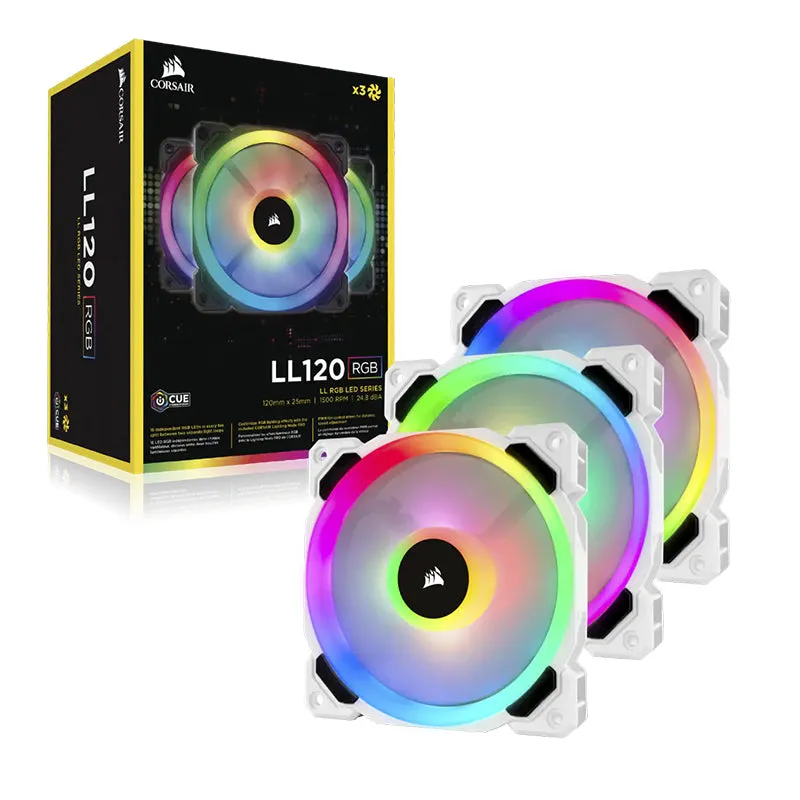 CORSAIR LL120 iCUE RGB 3pcs 120mm Desktop System Unit PWM Cooling Fan Pack with Included Lighting Node Pro Hub with Light Effect Presets, 1500 RPM Fan Speed, Hydraulic Motor for PC Computer (Black, White) | CO-9050072-WW CO-9050092-WW