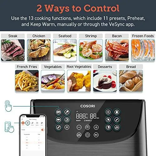 COSORI Smart WiFi Air Fryer(100 Recipes), 13 Cooking Functions, Keep Warm & Preheat & Shake Remind, Works with Alexa & Google Assistant, 5.8 QT, Black