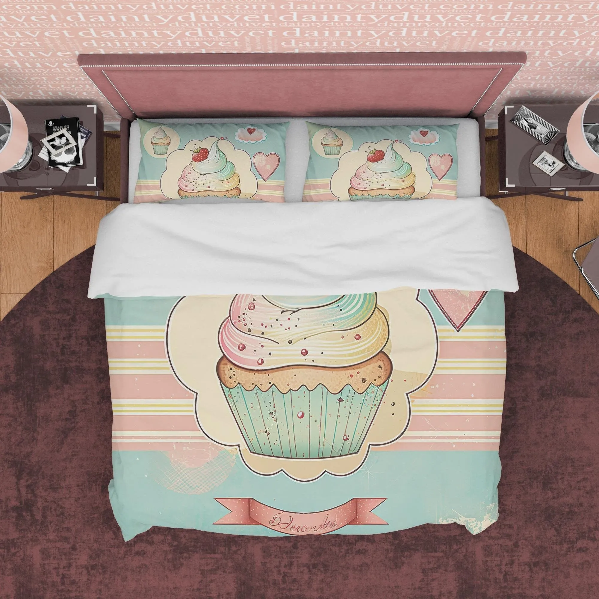 Cupcake Duvet Cover Boho Bedroom Set, Girly Bedspread, Cute Quilt Cover, Dorm Bedding, Baby Girl Birthday Gift, Pastel Color Blanket Cover