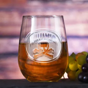 Customized Skull and Bones Stemless Wine Glass