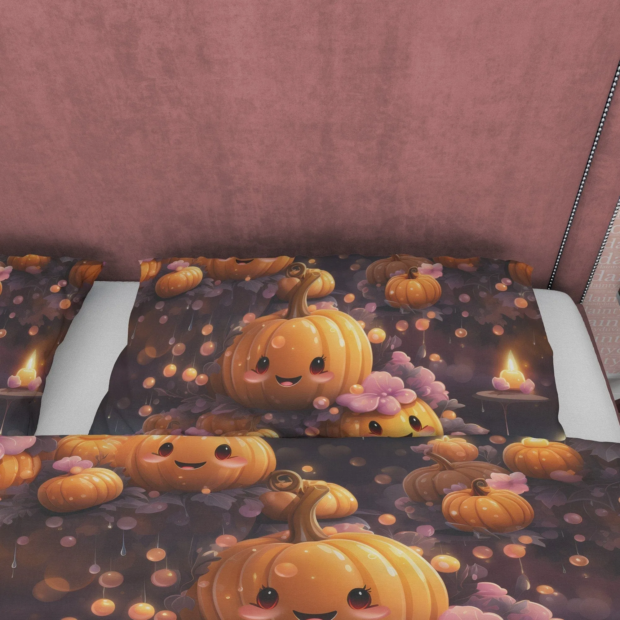 Cute Pumpkin Duvet Cover Set, Spooky Bedding, Mom and Child, Halloween Room Decor, Autumn Quilt Cover, Kawaii Japanese Bedspread