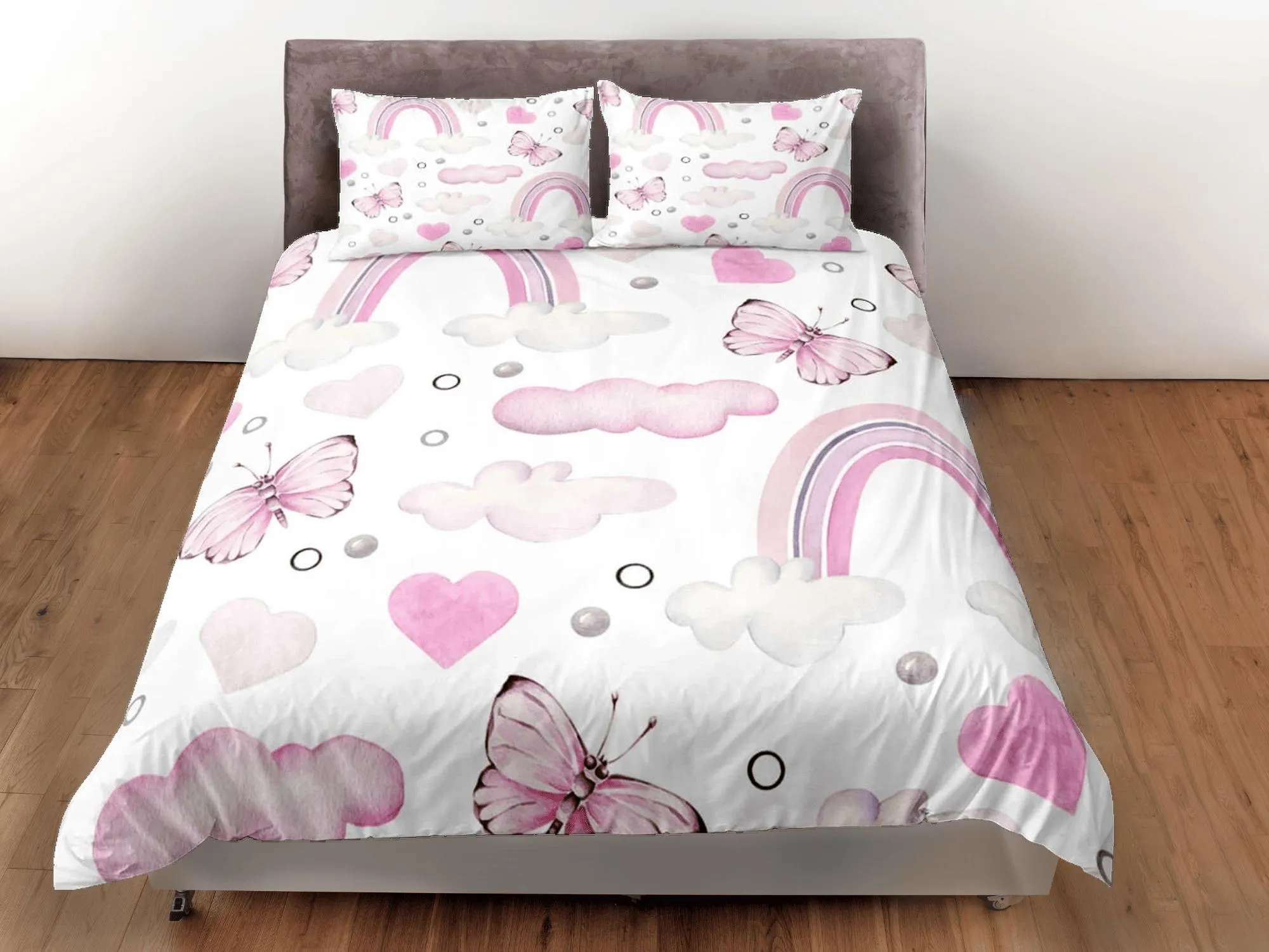 Dainty pink butterfly baby bedding nursery toddler bedding, dorm bedding full size adult duvet king queen twin, boho aesthetic duvet cover