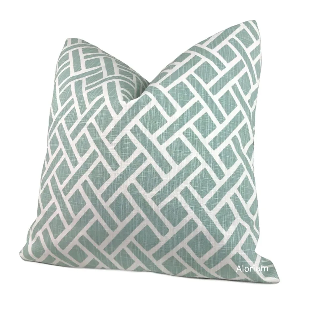 Darcy Aqua Green White Diamond Lattice Pillow Cover