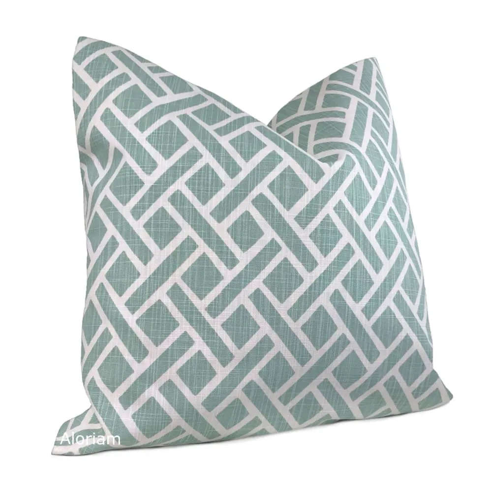 Darcy Aqua Green White Diamond Lattice Pillow Cover