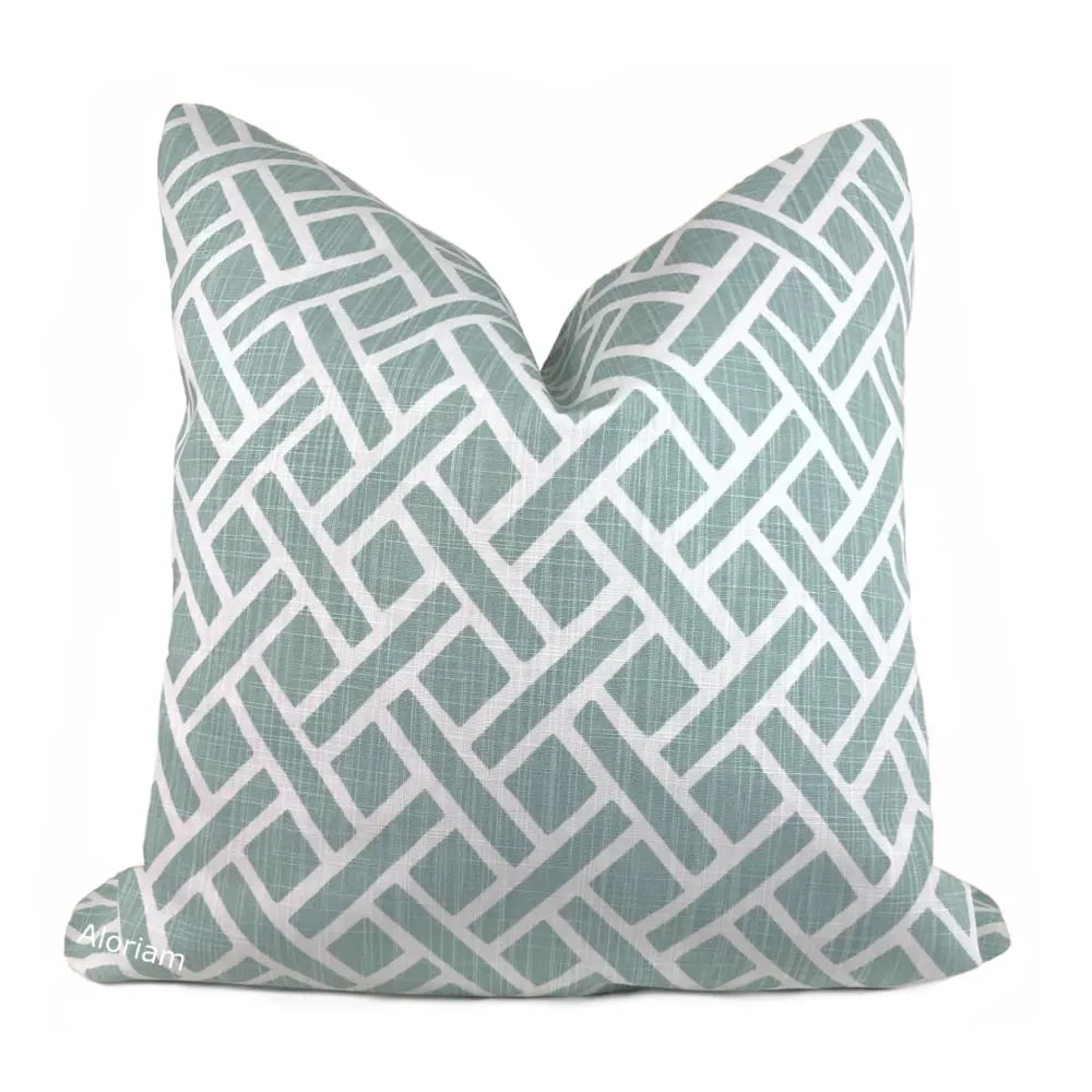 Darcy Aqua Green White Diamond Lattice Pillow Cover