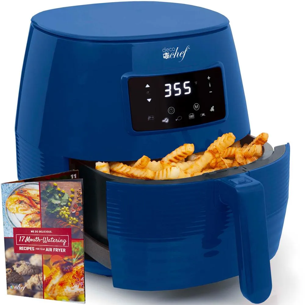 Deco Chef Digital 5.8QT Electric Air Fryer Blue with 1 Year Extended Warranty