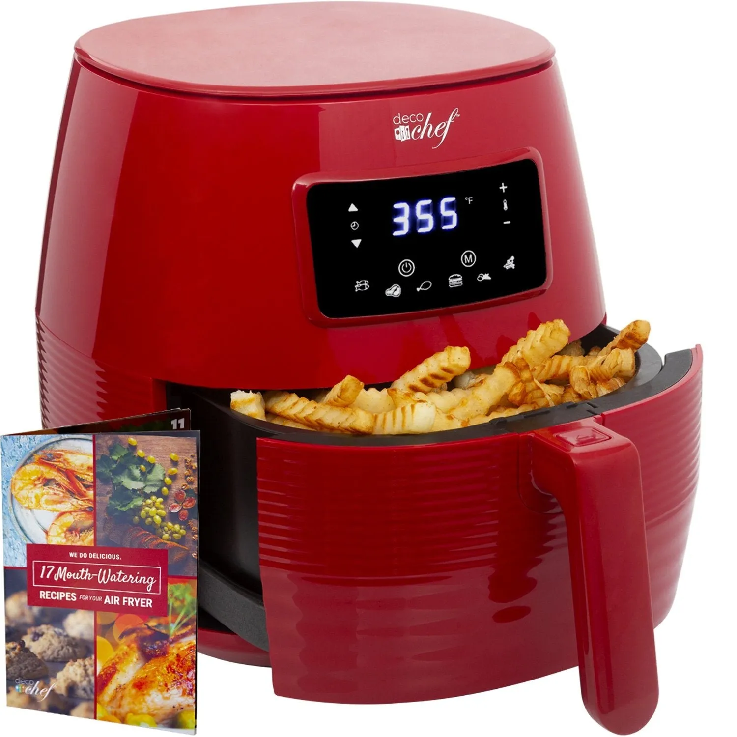 Deco Chef Digital 5.8QT Electric Air Fryer Healthier Cooking Red   6-Pcs Knife Set Black