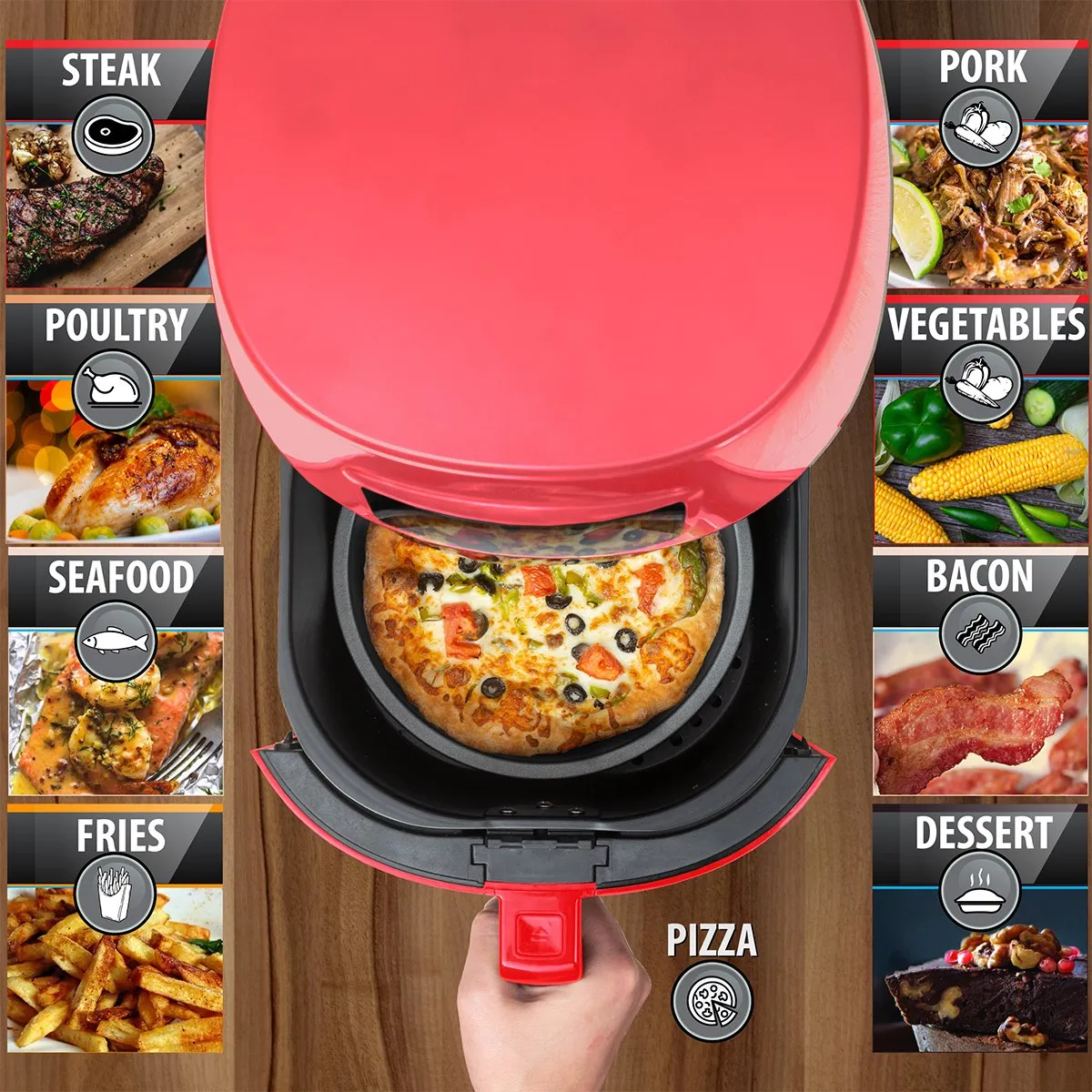 Deco Chef Digital 5.8QT Electric Air Fryer Healthier Cooking Red   6-Pcs Knife Set Black