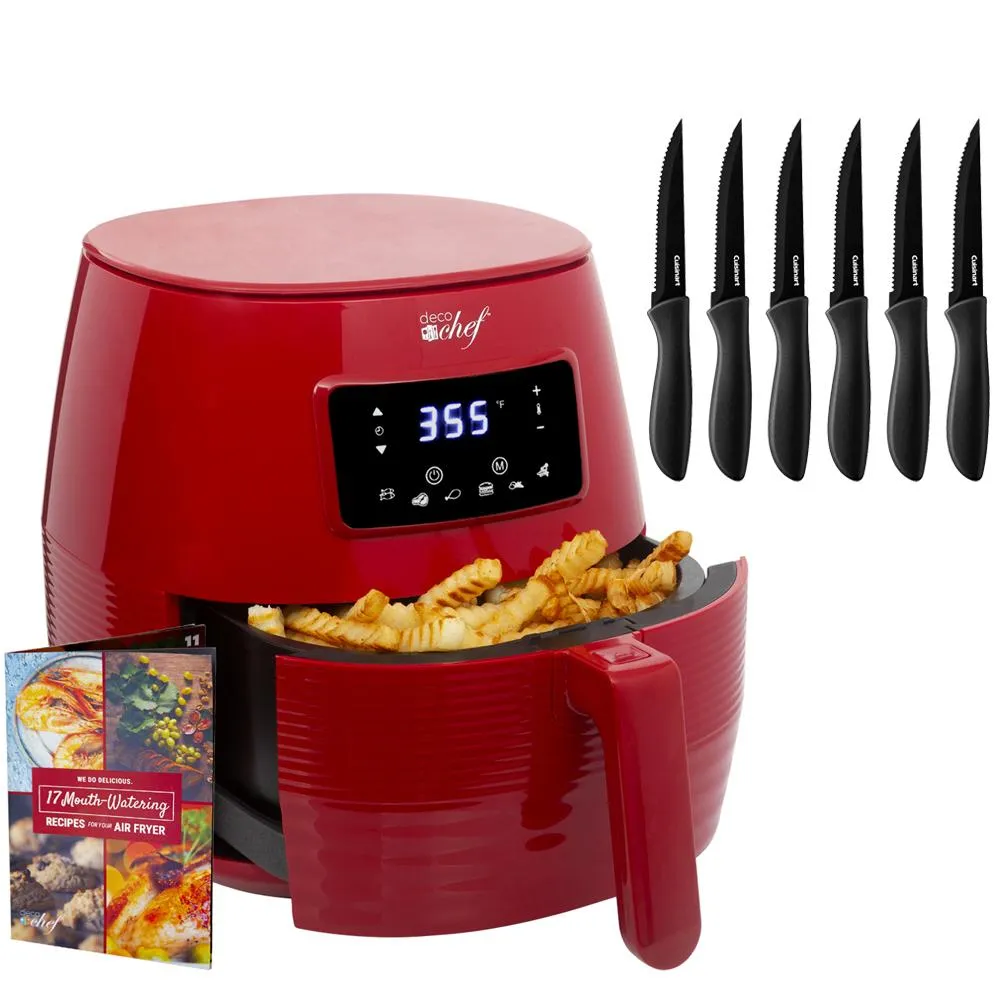 Deco Chef Digital 5.8QT Electric Air Fryer Healthier Cooking Red   6-Pcs Knife Set Black