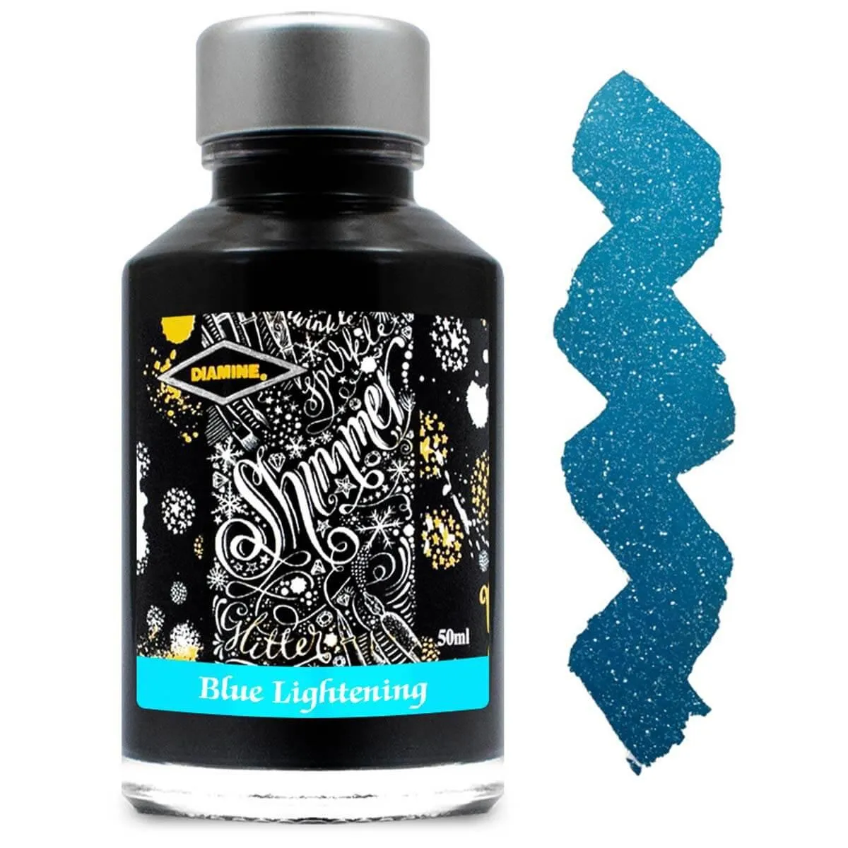 Diamine Fountain Pen Ink Bottle - Shimmer, Blue Lightning, 50 ml | 9004