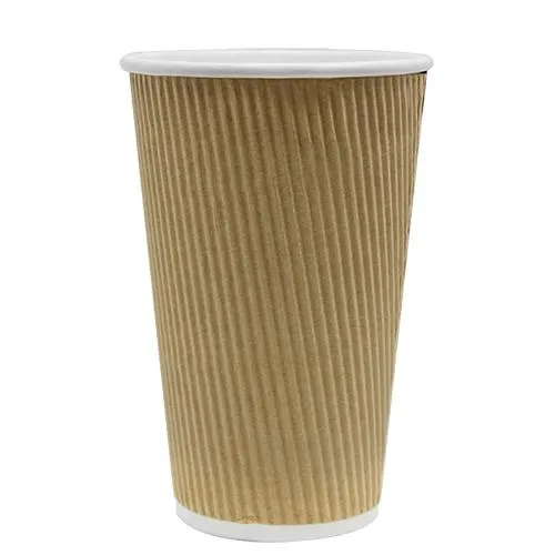 Disposable Coffee Cups - 16oz Ripple Paper Hot Cups - Kraft (90mm) - 500 ct