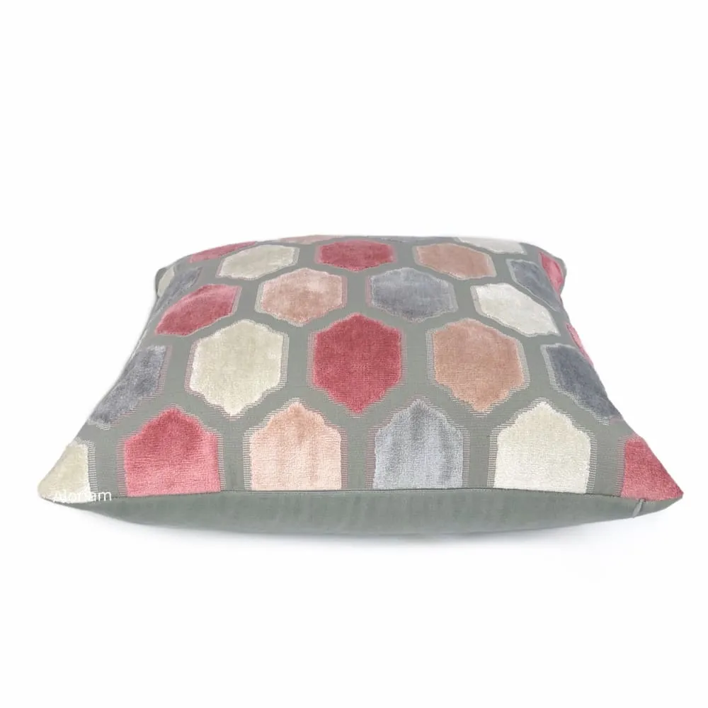 Dorsey Pink Gray Geometric Tile Velvet Pillow Cover