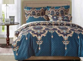 Double Printed Flowers Ethnic Style Blue Polyester Luxury 3-Piece Bedding Sets/Duvet Cover