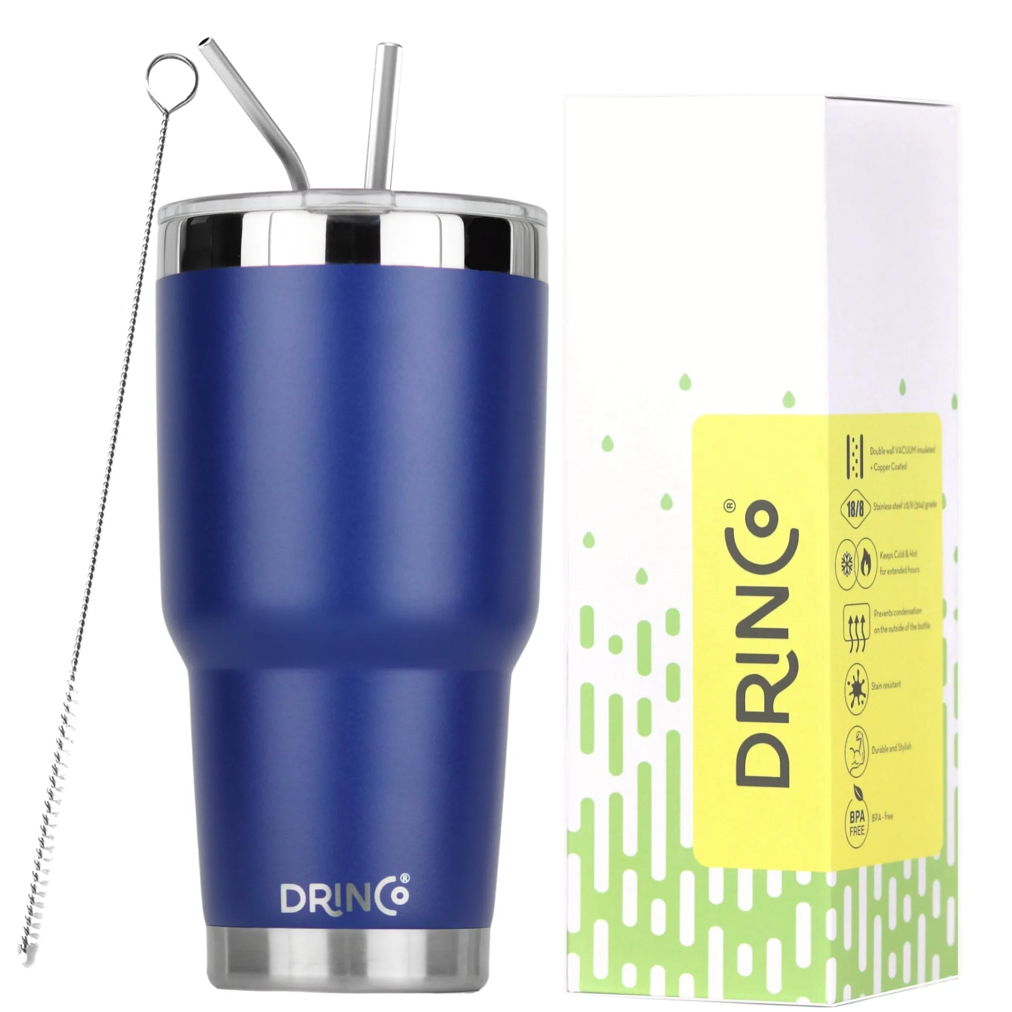 DRINCO® 30oz Insulated Tumbler Spill Proof Lid w/2 Straws - Royal Blue