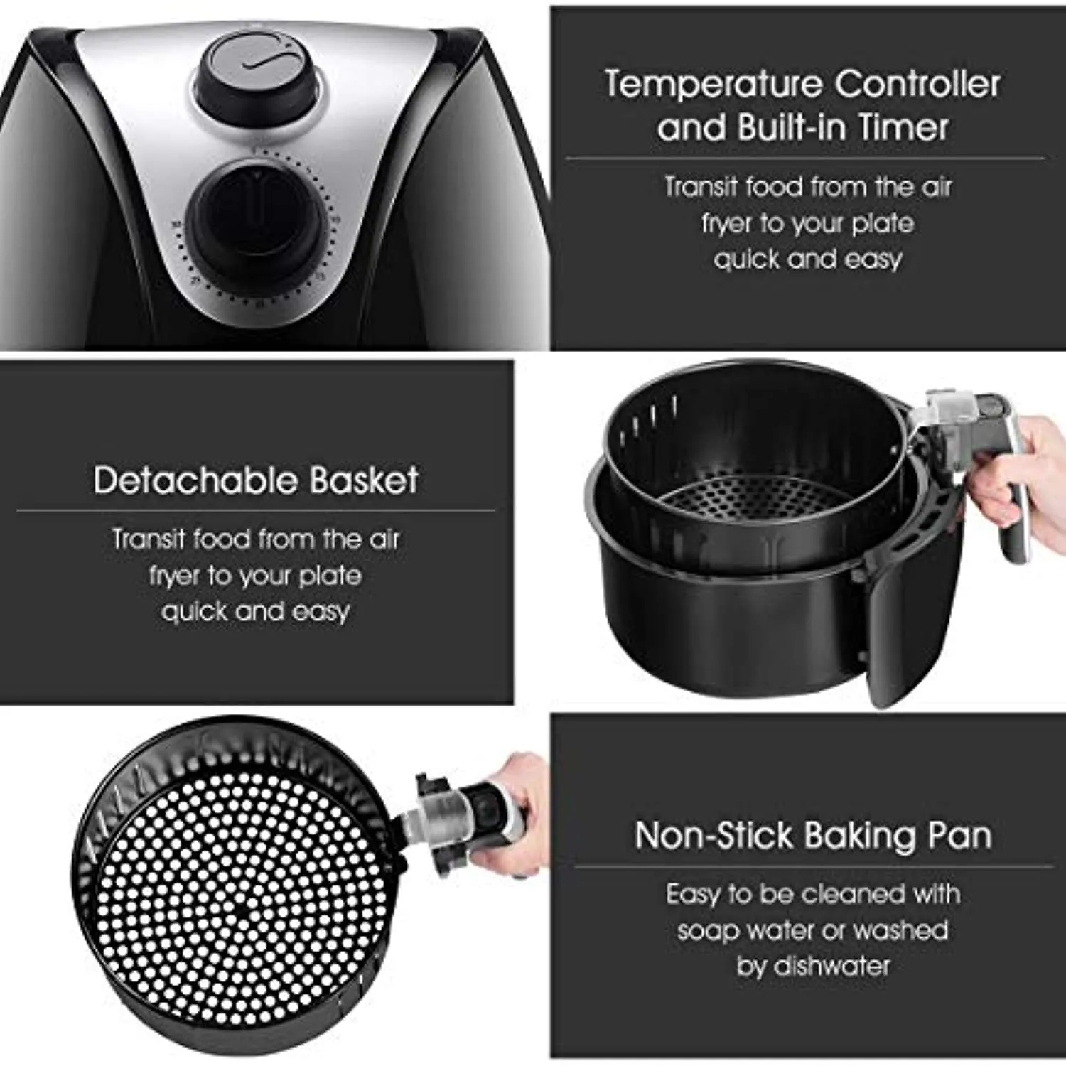 Electric Air Fryer, UL Certified, 3.2 Quart - Healthy Oil Free Cooking