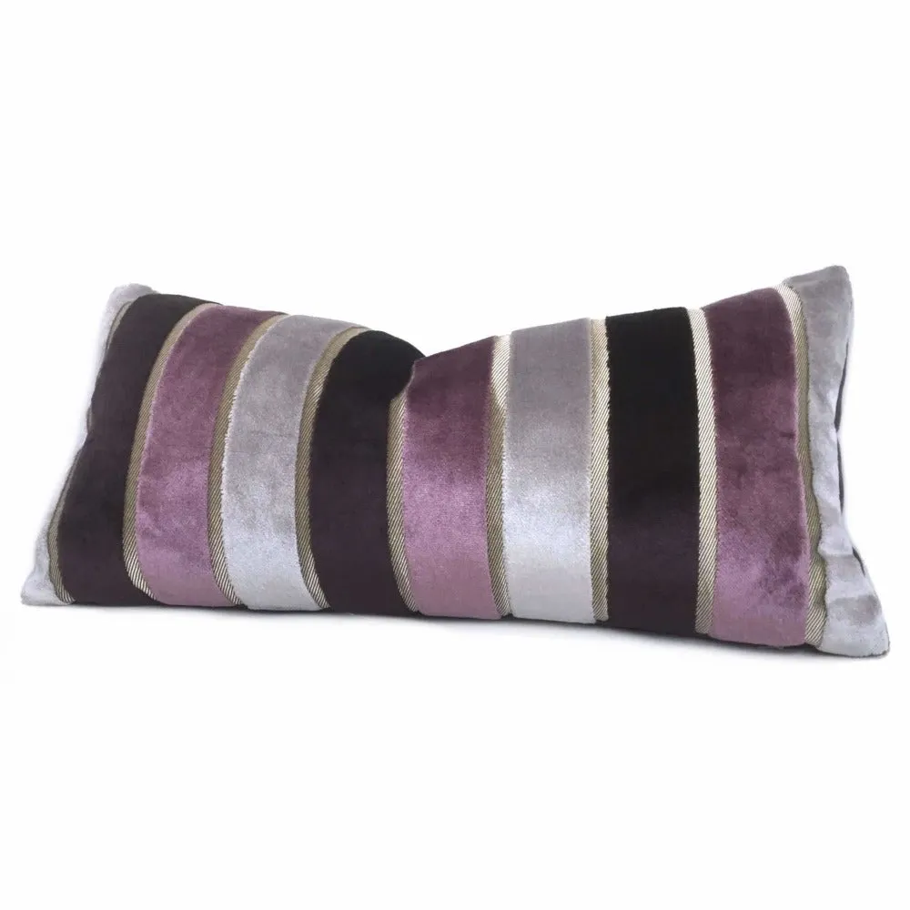 Emilio Amethyst Purple Gray Wide Velvet Stripe Pillow Cover