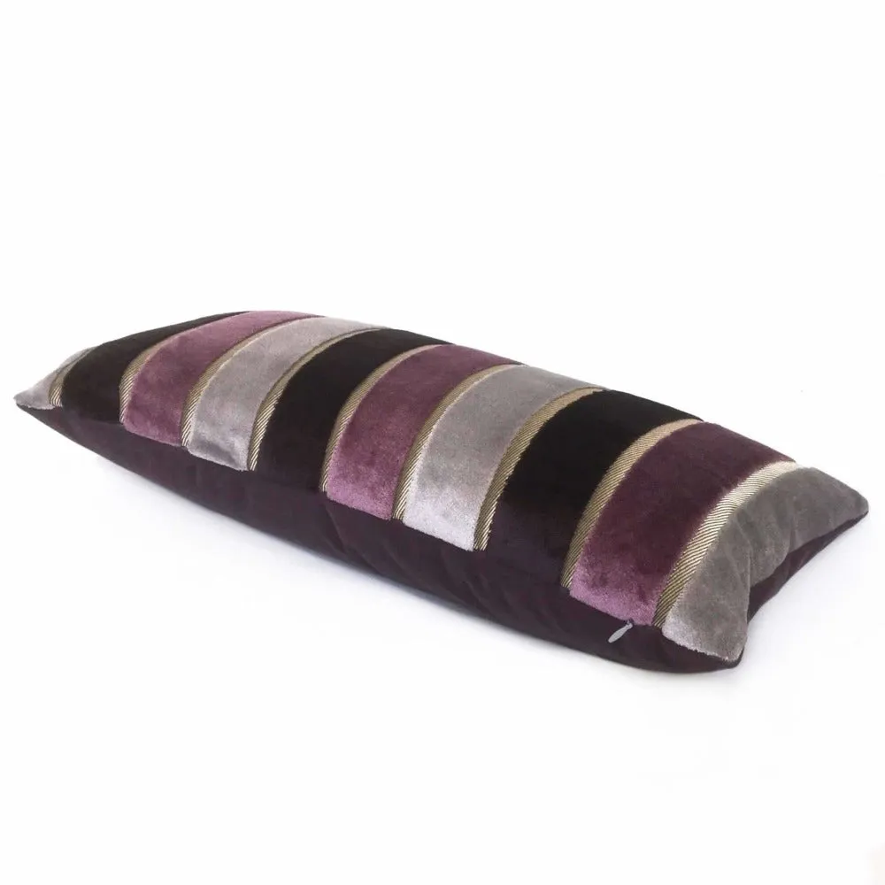 Emilio Amethyst Purple Gray Wide Velvet Stripe Pillow Cover