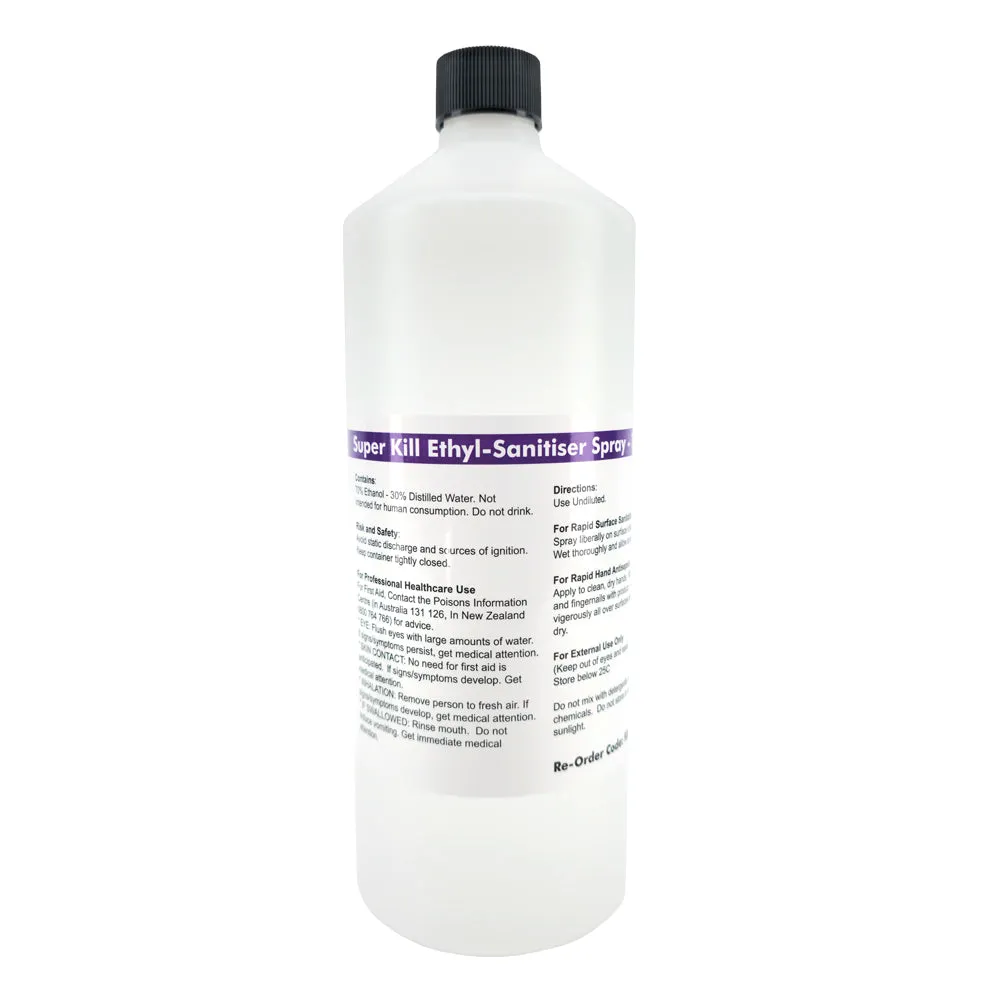 Ethyl Sanitiser Spray 70% Medical Grade Ethanol   Distilled Water (1litre Spray Bottle) 32oz