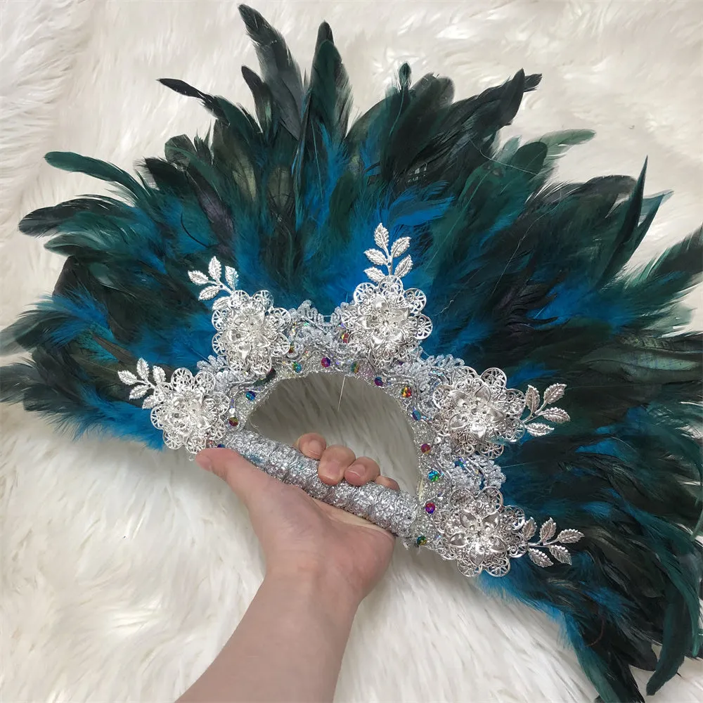 Feathers Hand fan African Dance Wedding Fan with Sequined Beaded