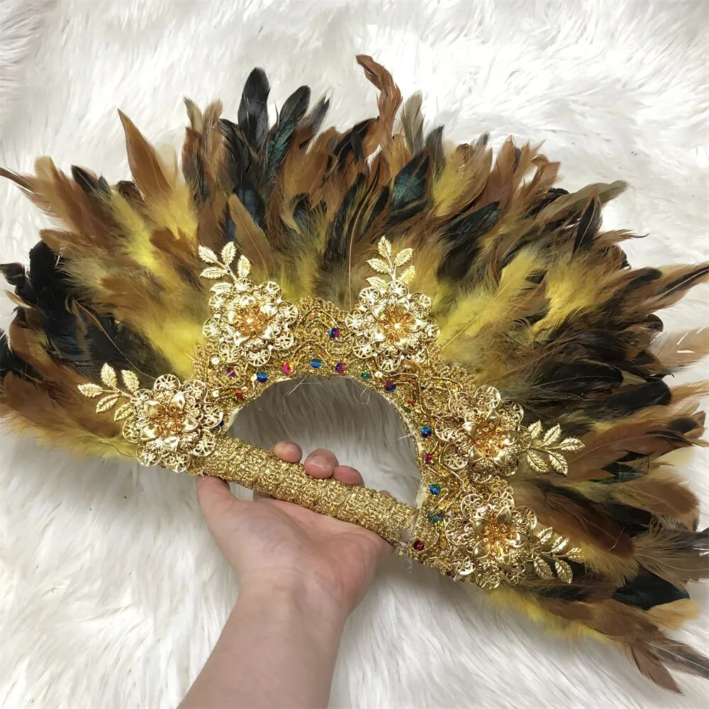 Feathers Hand fan African Dance Wedding Fan with Sequined Beaded