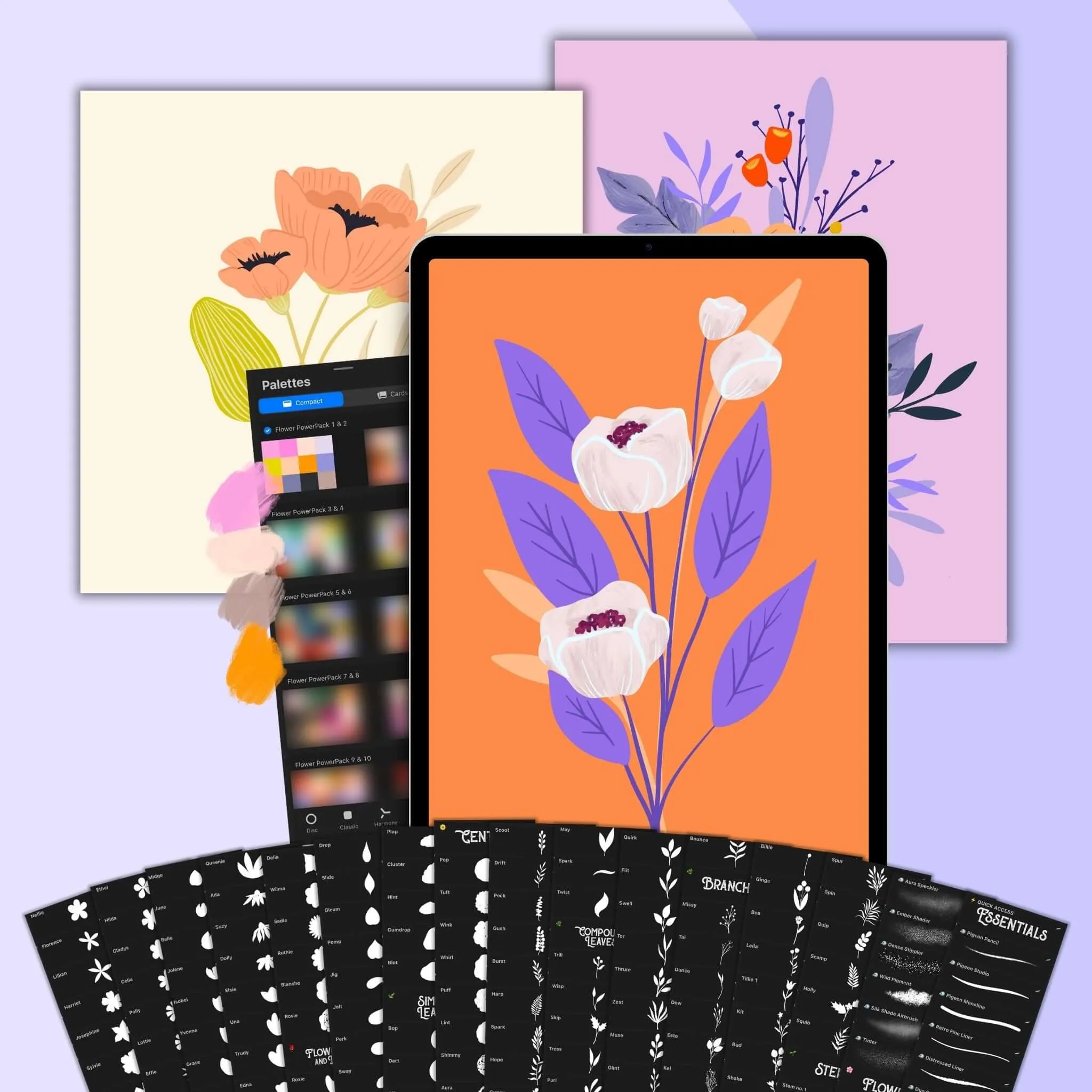 Flower PowerPack: 150  Procreate Brushes for Botanical Drawing