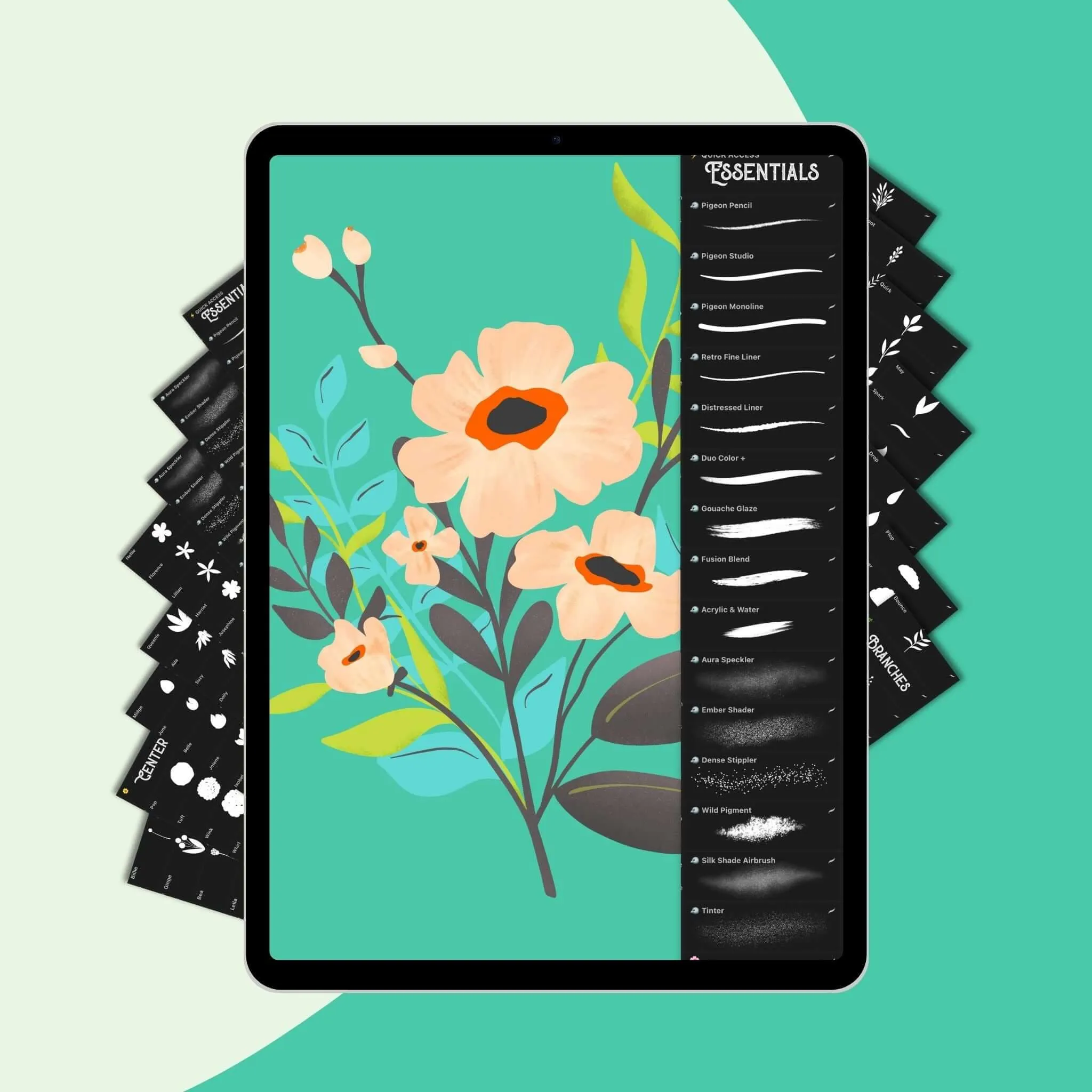 Flower PowerPack: 150  Procreate Brushes for Botanical Drawing