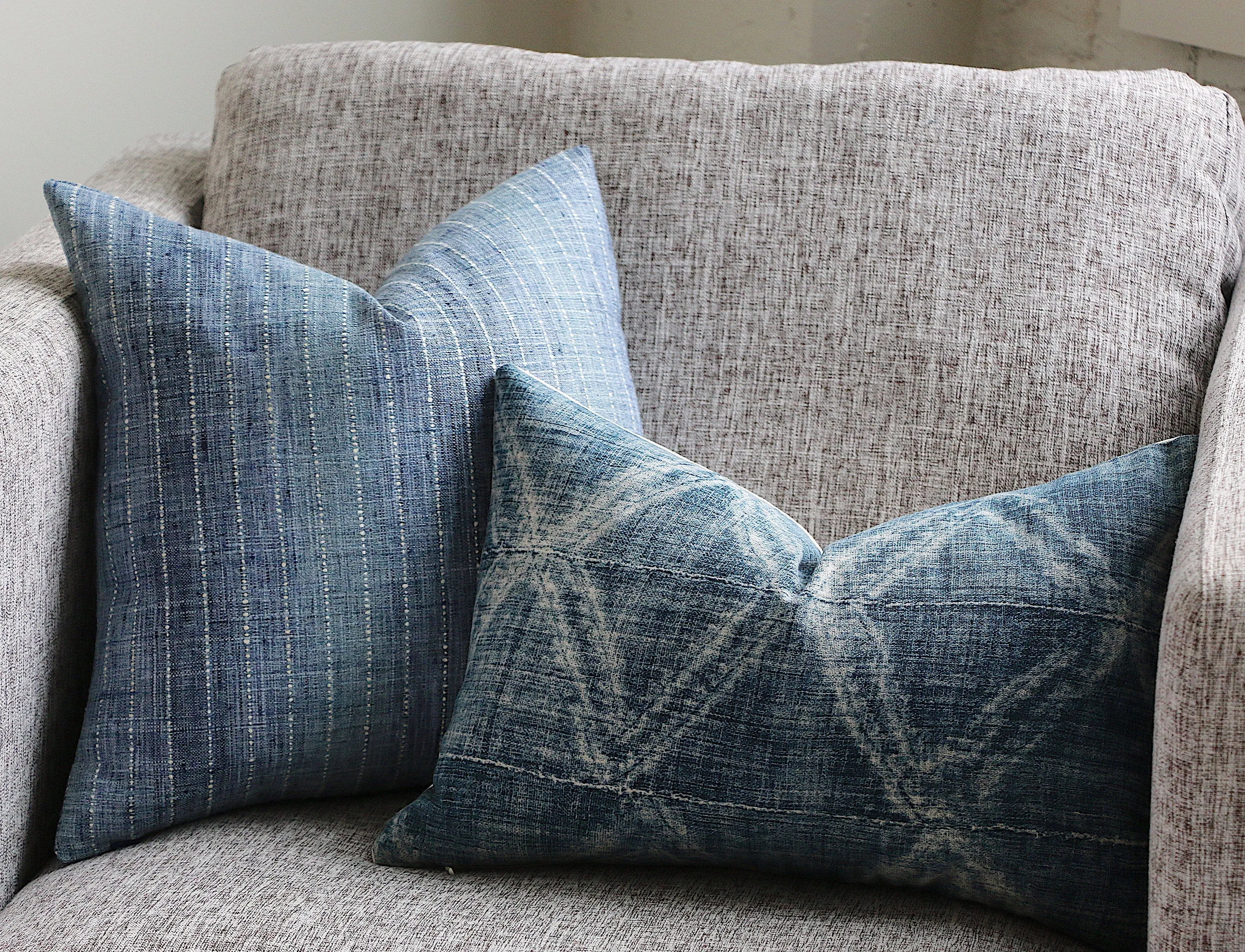 Folk Art Collection / Woven Blue Cushion Cover / 18x18 Blue Pillow & Other Sizes / Fringed Couch Pillow 20x20 / Blue Ombré Pillow Cover 24x24