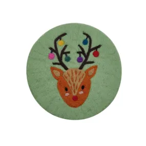 Frida Feeling Christmas Deer Light Green Fair Trade Felt Trivet