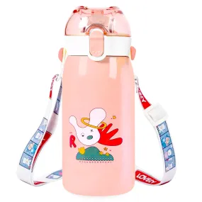 FunBlast Stainless Steel Water Bottle for Kids, Double Walled Vacuum Insulated, Cartoon Design Hot and Cold – Thermos Flask with Straw (530 Ml)