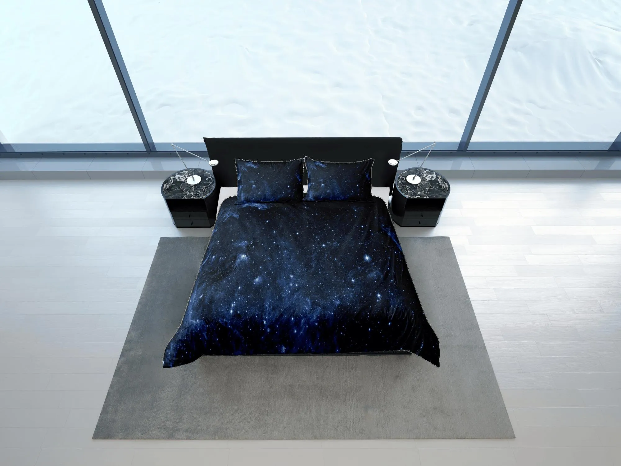 Galaxy dark blue bedding, 3D outer space bedding set full, cosmic duvet cover king, queen, dorm bedding, toddler bedding aesthetic duvet