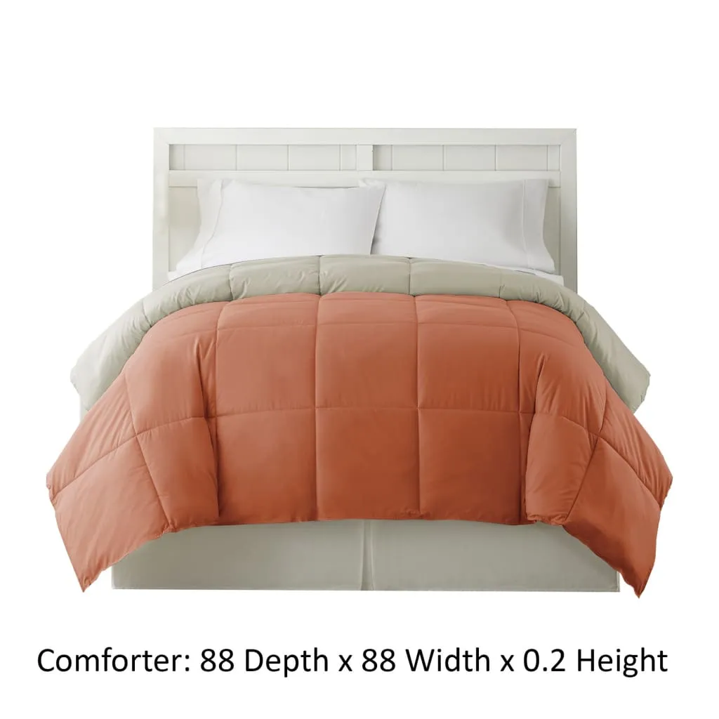 Genoa Queen Size Box Quilted Reversible Comforter By Casagear Home, Orange and Gray