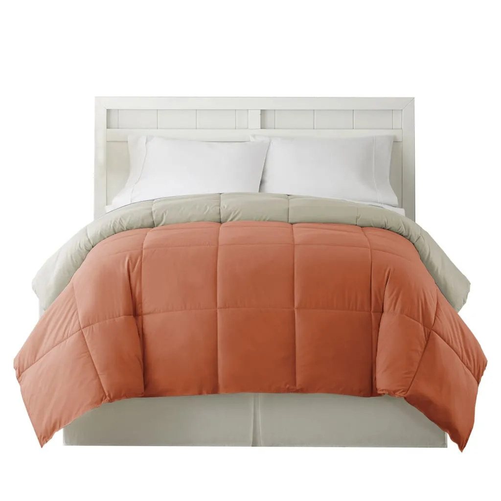 Genoa Queen Size Box Quilted Reversible Comforter By Casagear Home, Orange and Gray