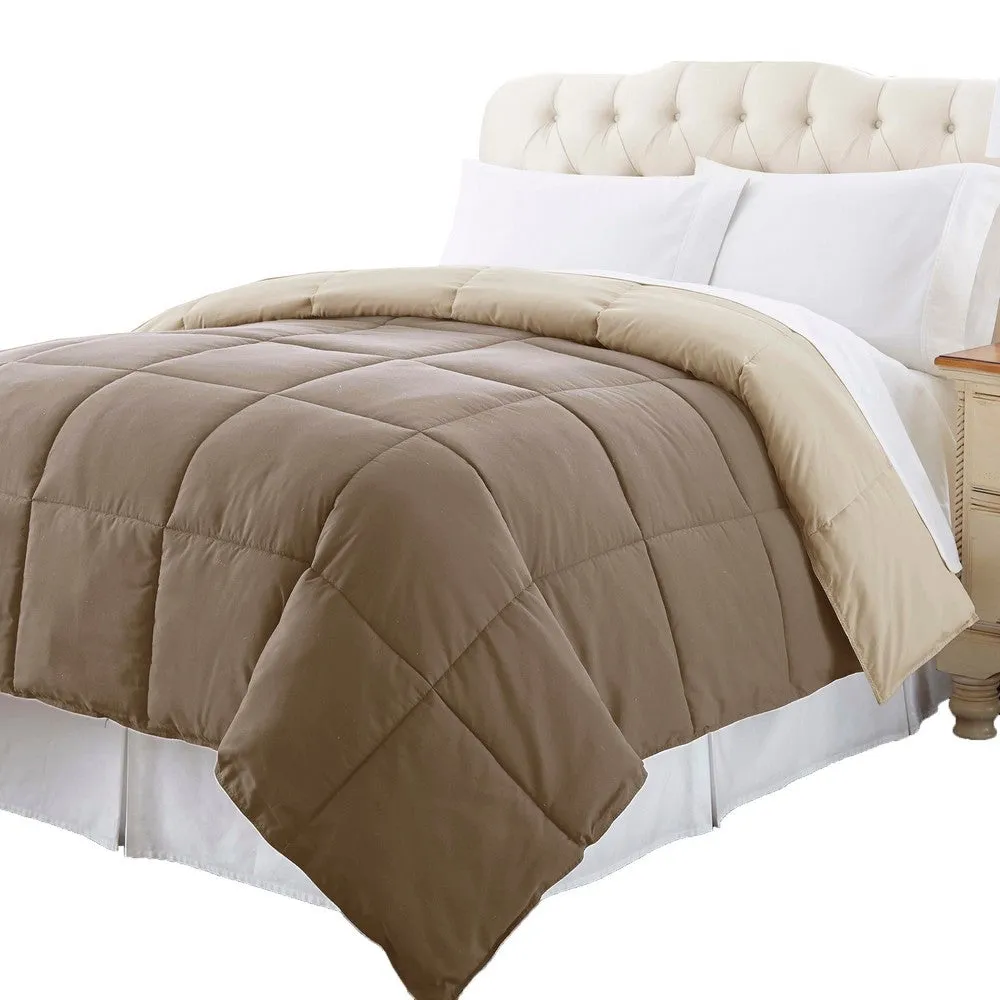 Genoa Twin Size Box Quilted Reversible Comforter By Casagear Home, Brown and Gold