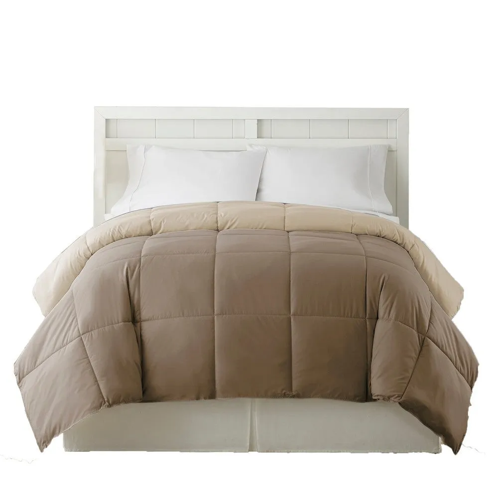 Genoa Twin Size Box Quilted Reversible Comforter By Casagear Home, Brown and Gold