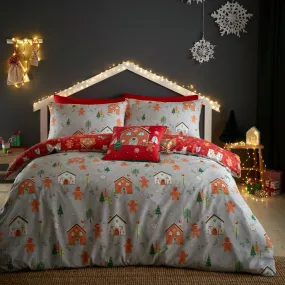 Gingerbread House Duvet Cover Set by Bedlam Christmas in Grey