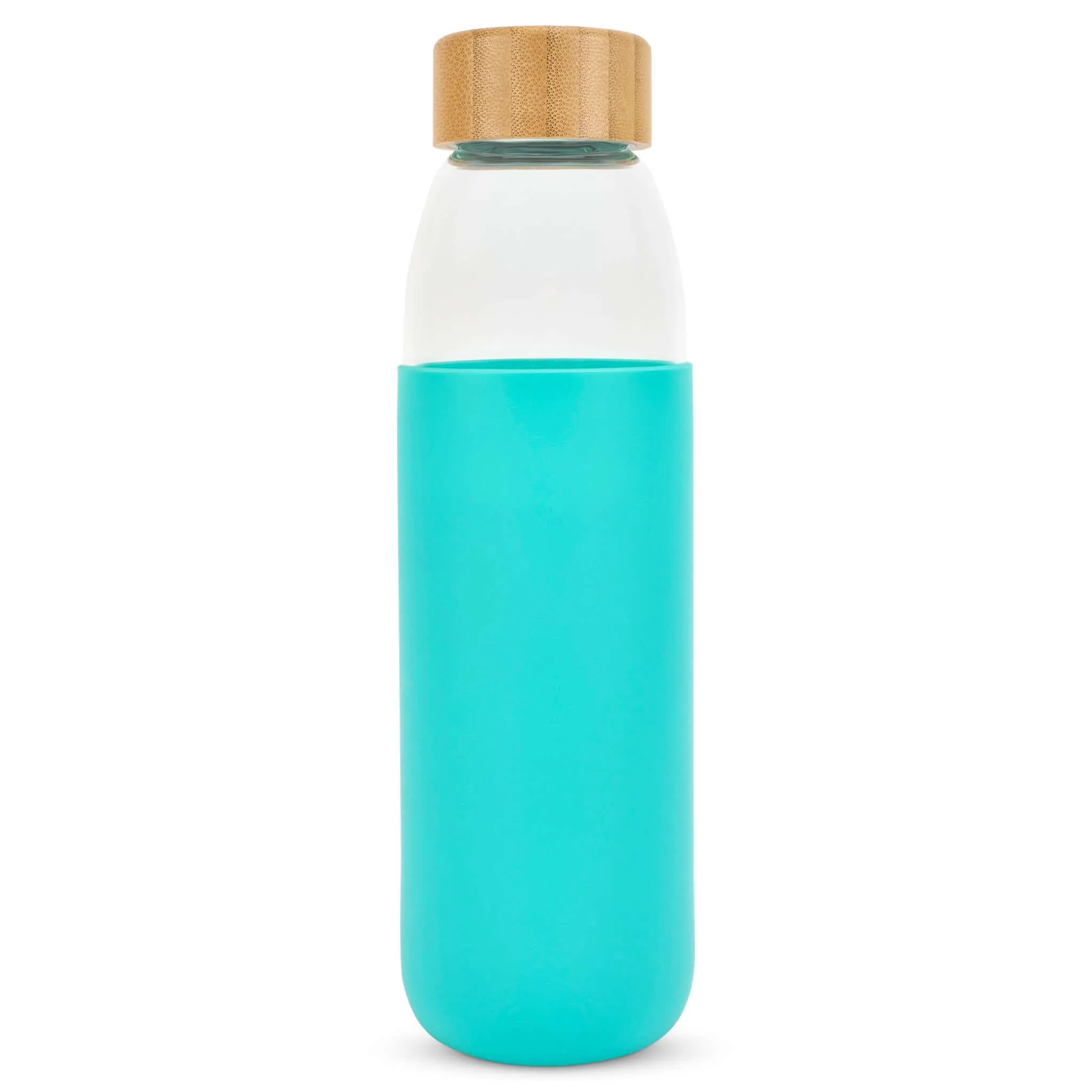 Glass Water Bottle with Bamboo Lid & Coloured Silicone Sleeve 540ml Assorted Colours BPA FREE