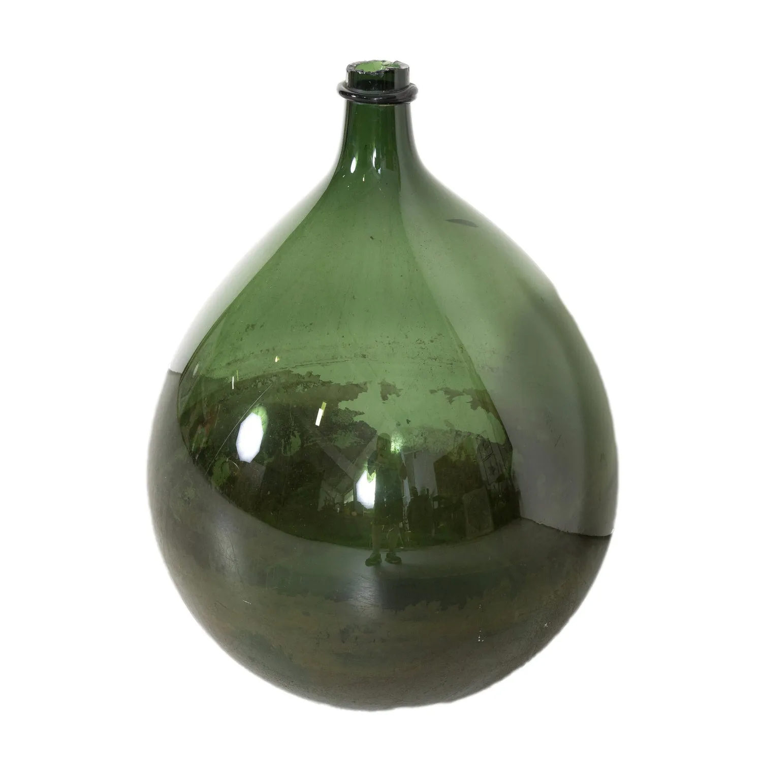 Grand 19th Century French Handblown Dark Green Glass Demijohn or Dame Jeanne Bottle