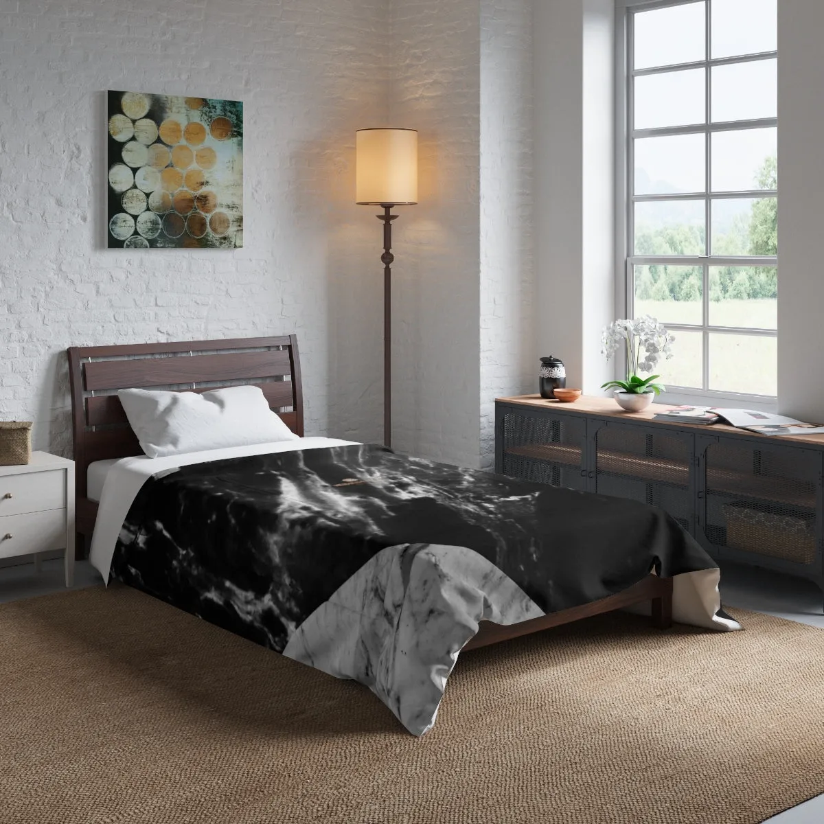 Gray Marble Comforter, Black Marble Print Comforter For King/Queen/Full/Twin Bed - Printed in USA