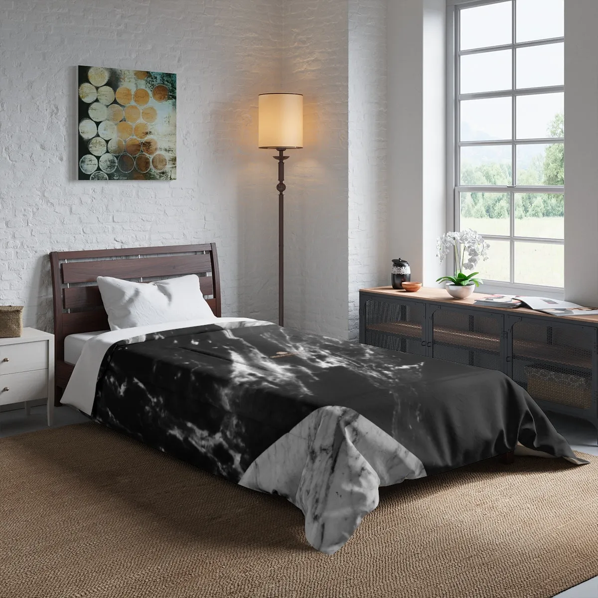 Gray Marble Comforter, Black Marble Print Comforter For King/Queen/Full/Twin Bed - Printed in USA