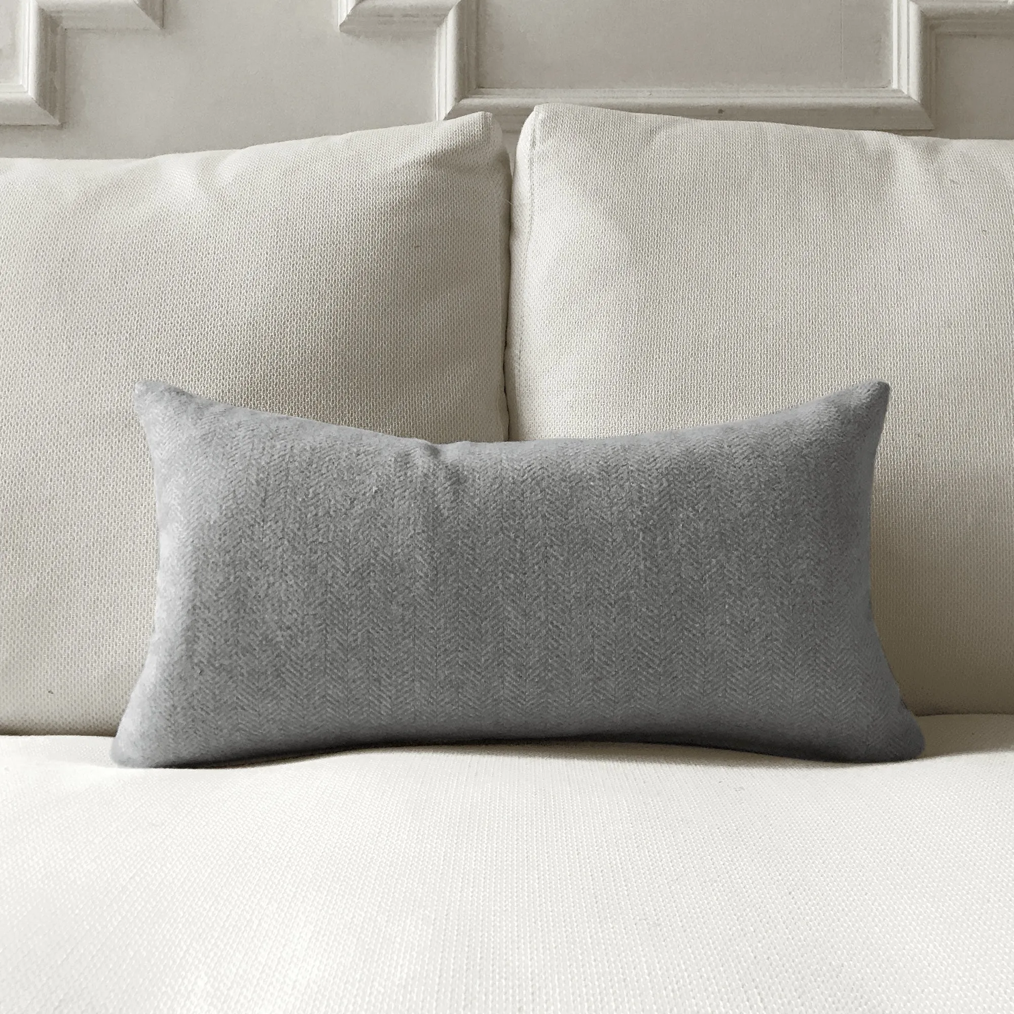 Gray Woven Herringbone Lumbar Pillow Cover 11x21