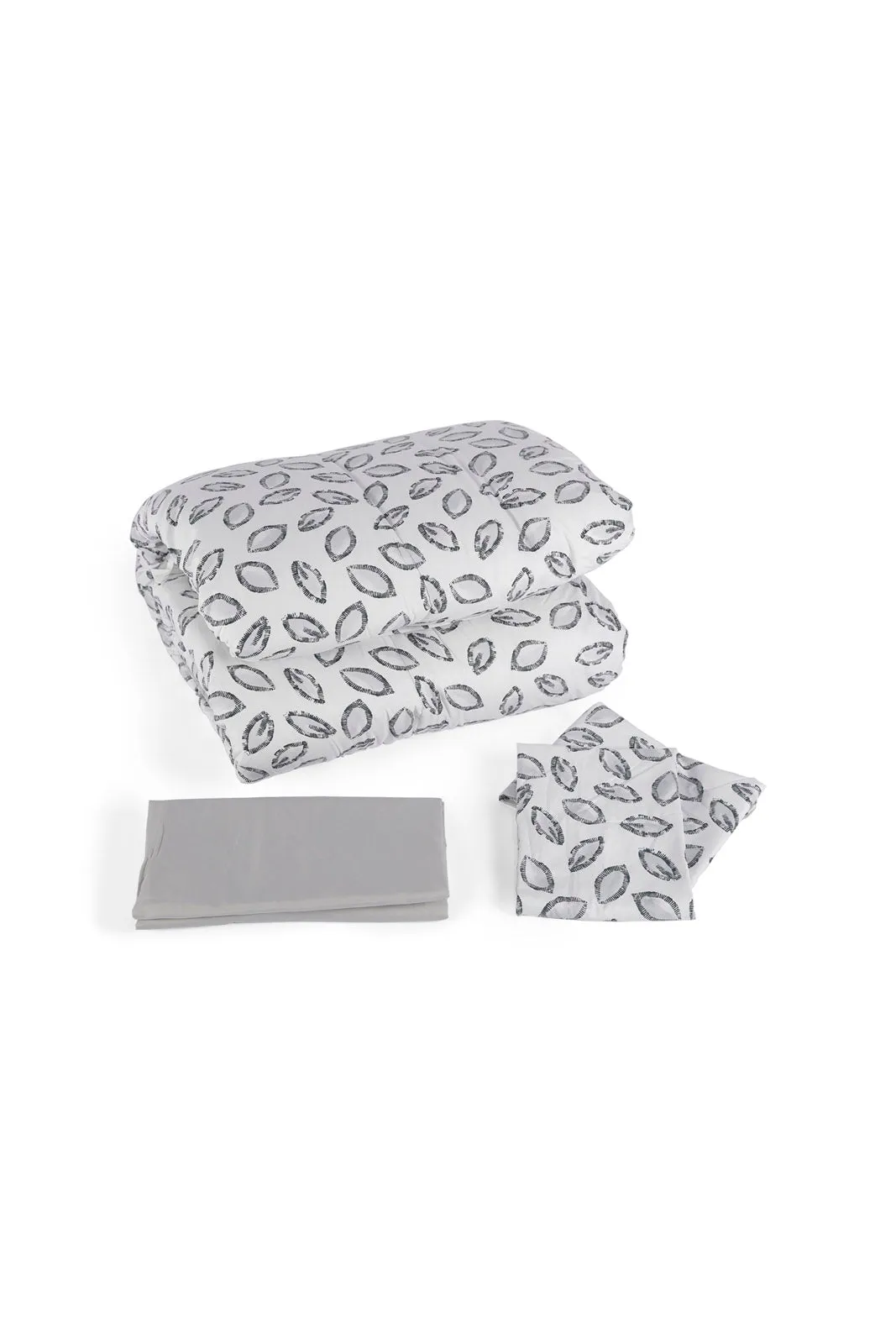 Grey 4 Piece Leaves Print Comforter Set (Double Size)