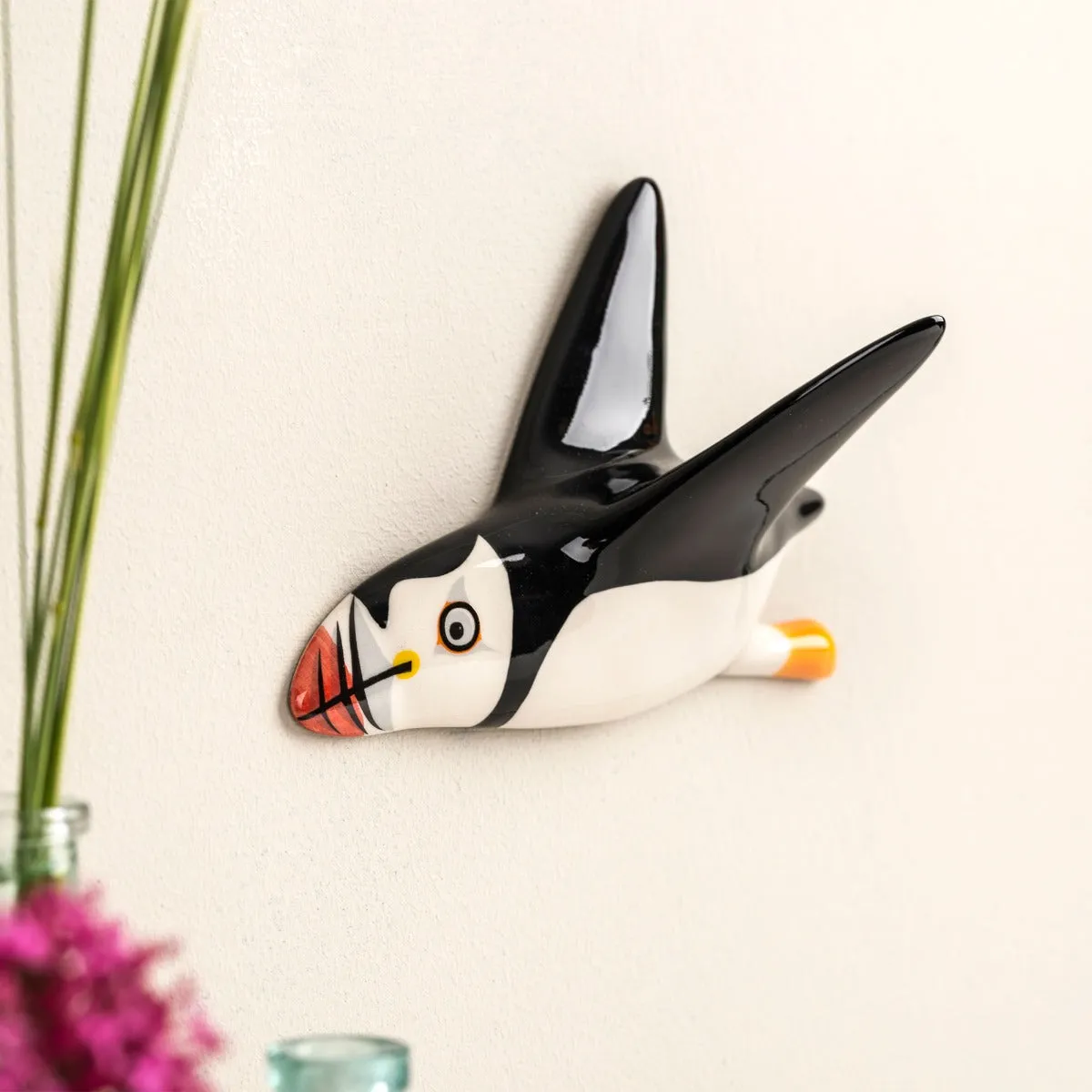 Handmade Ceramic Wall-mounted Flying Puffin Trio