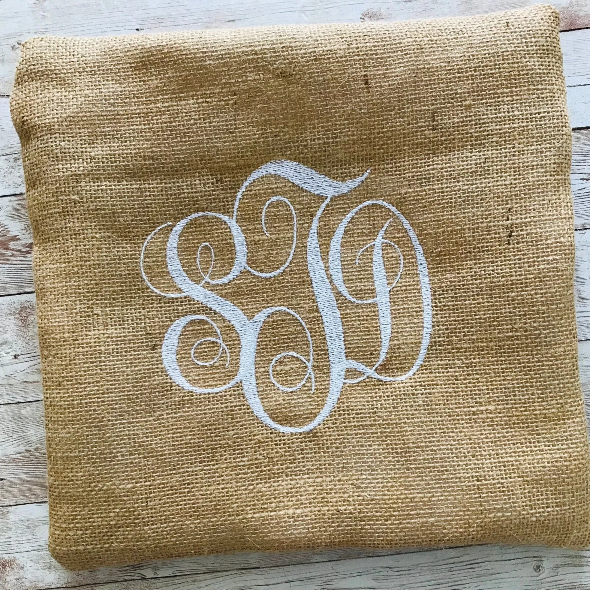 Handmade Personalized Monogram Burlap Throw Pillow Cover,  Housewarming Gift