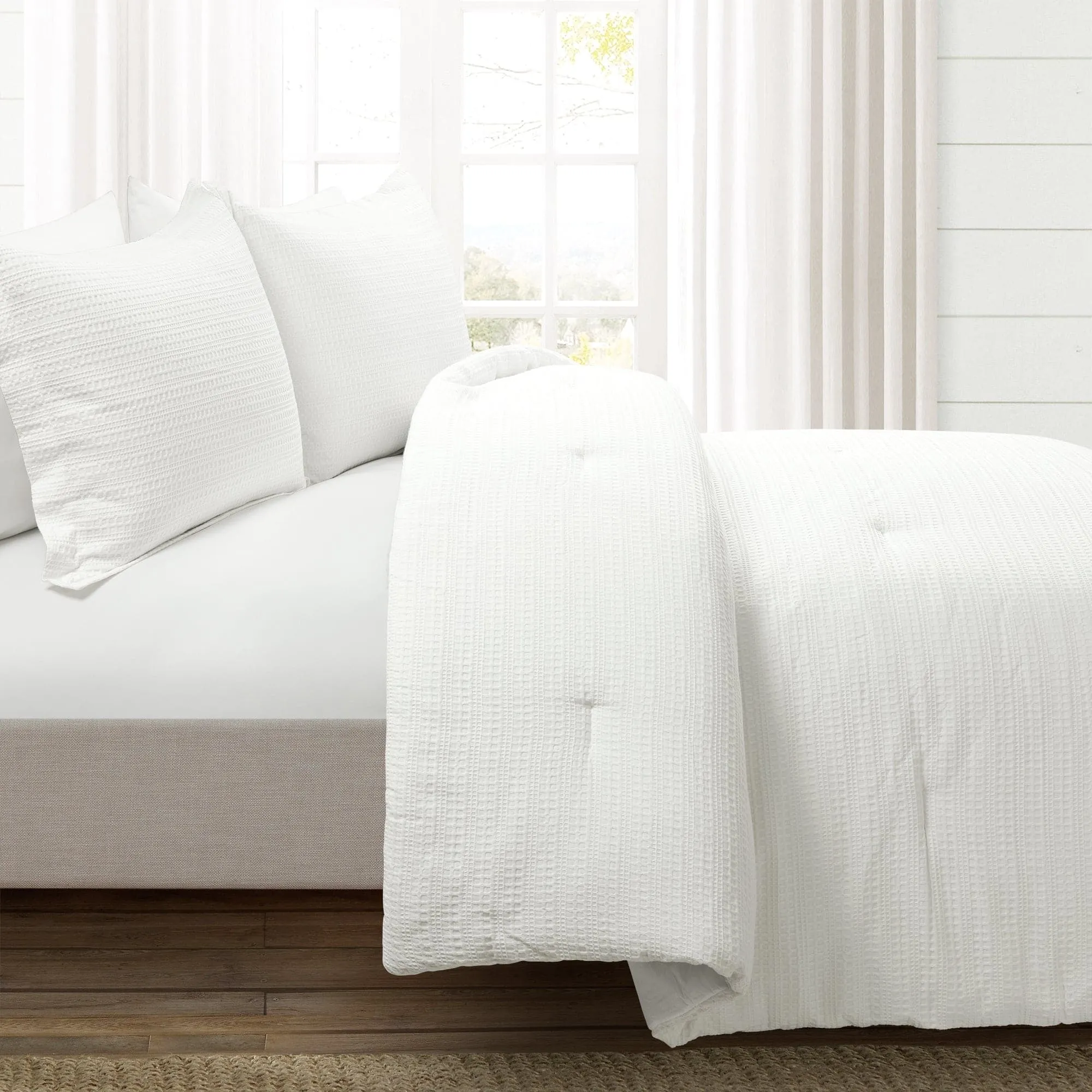 Haniya Solid Waffle Woven Cotton Textured Comforter Set