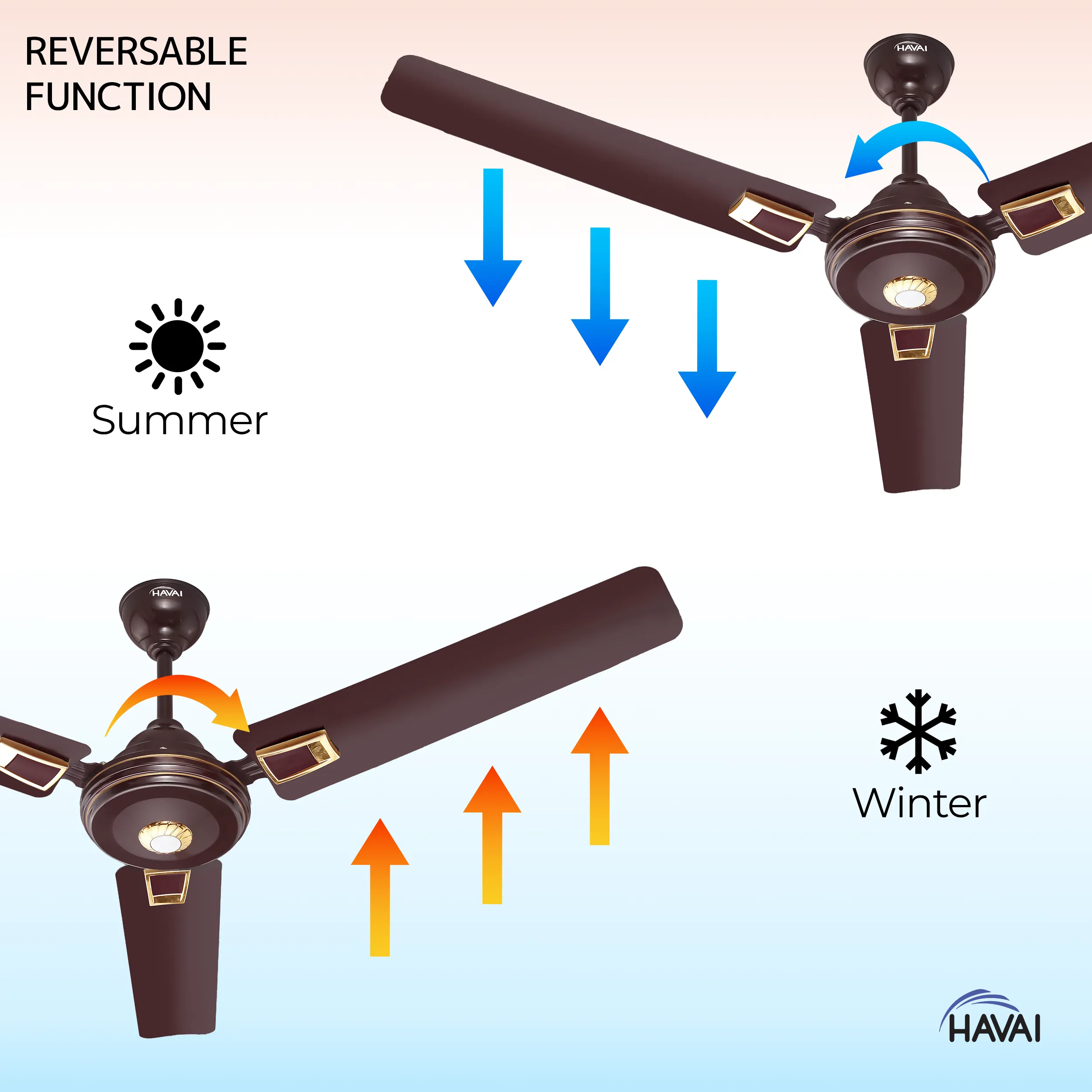 HAVAI Spinel BLDC Ceiling Fan 28W, 1200mm Blade with Remote - CHERRY BROWN, Leaf Deco