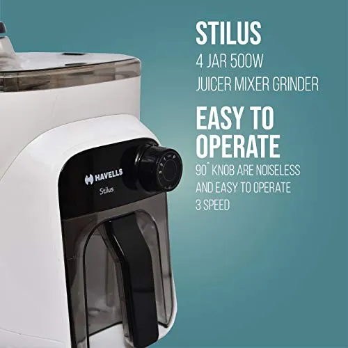 Havells Stilus 500 Watt Juicer Mixer Grinder with 4 jar (White/Black)