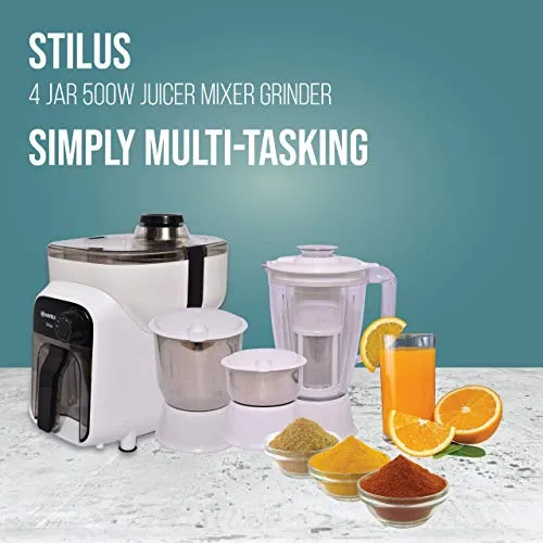 Havells Stilus 500 Watt Juicer Mixer Grinder with 4 jar (White/Black)