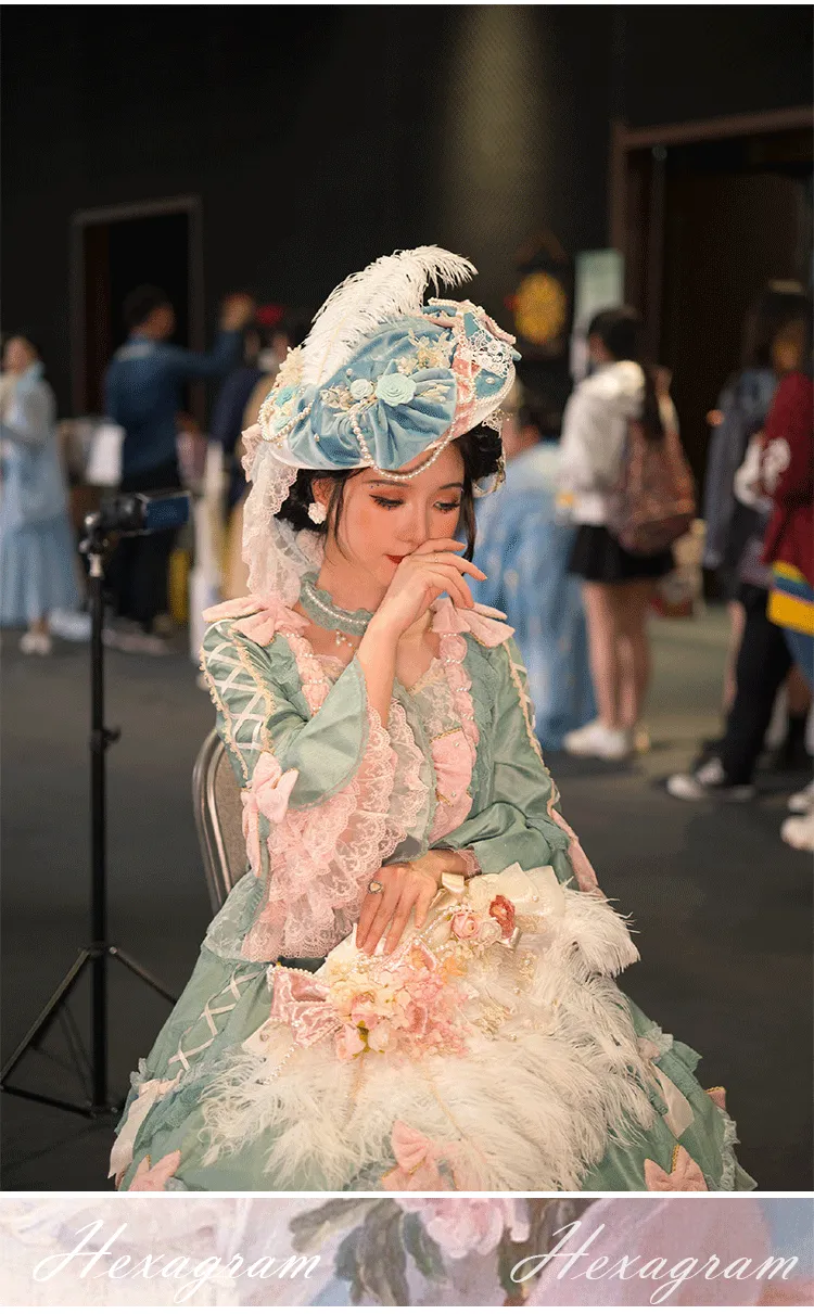 Hexagram~Handmade Tea Party Ostrich Feather Lolita Fan