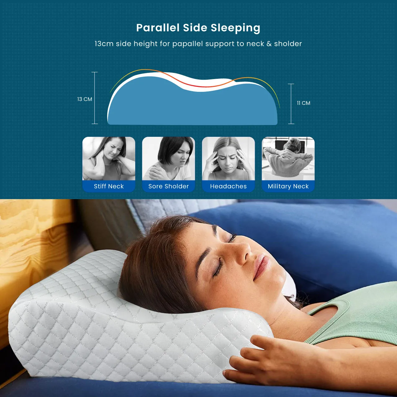 High Quality King Size 40x70 (11x13) Knitted Anti Snore Contour Cervical Neck Support Memory Foam Pillow with Washable Grey Cover